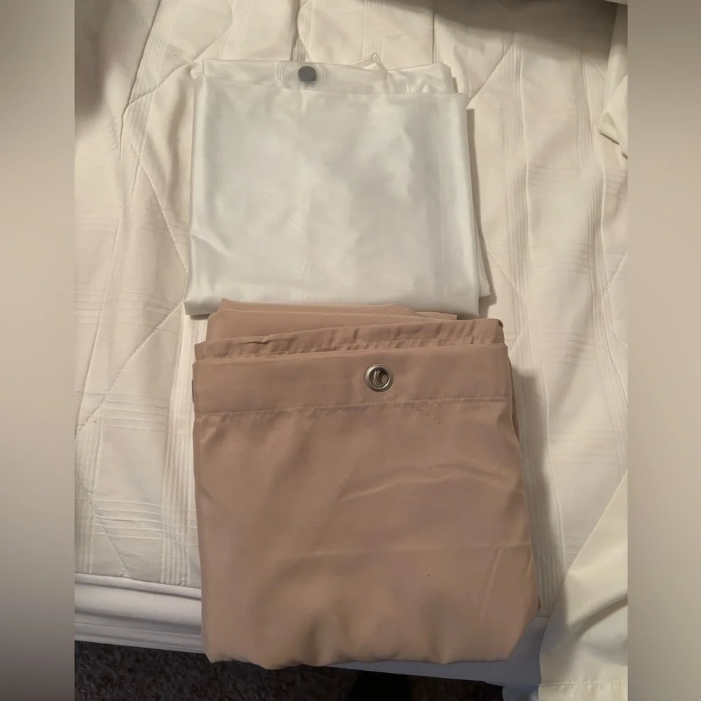 Tan Fabric Shower Curtain & Plasic Liner Curtain